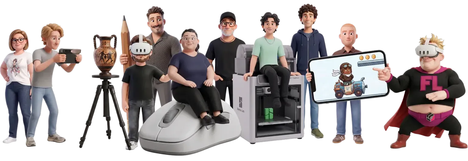 immagine al completo dello staff di Fabularis Lab rappresentato da personaggi animati