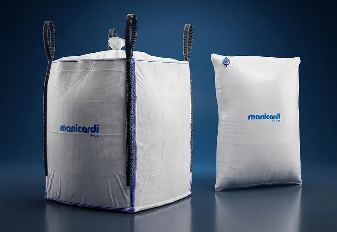 Big bag e sacca gonfiabile Manicardi bianche su fondo blu