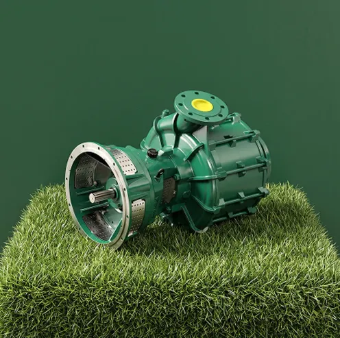 Pompa industriale Caprari verde appoggiata su un blocco d'erba