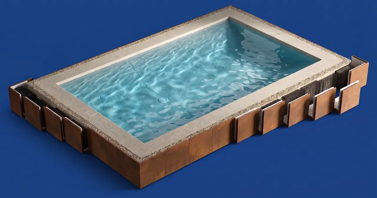 Struttura modulare di una piscina rettangolare Biodesign vista dall'alto
