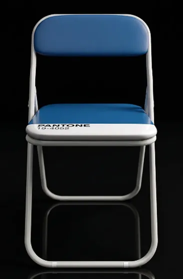 Sedia pieghevole Pantone blu con struttura bianca e seduta imbottita