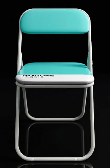 Sedia pieghevole Pantone turchese con struttura bianca e seduta imbottita
