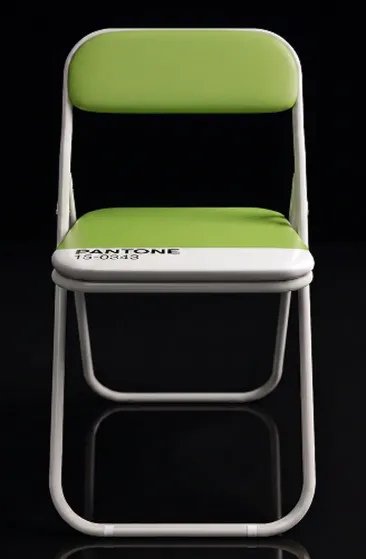 Sedia pieghevole Pantone verde con struttura bianca e seduta imbottita